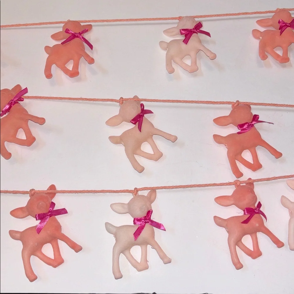 Flocked Deer Garland Peachy Pink Deer  Garlands - Set of Velvet Fawn Garland NWT
